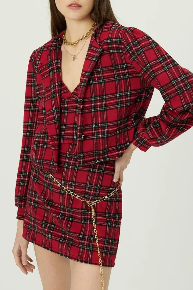 Storets Jasper Collarless Jacket In Plaid Women Jackets and Coats