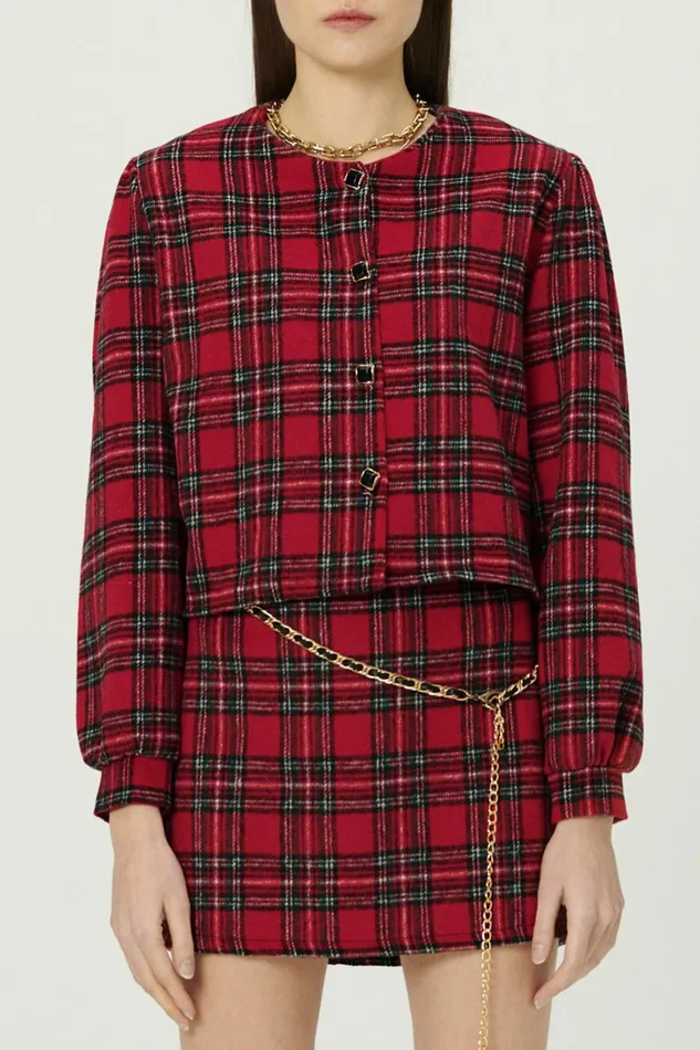 Storets Jasper Collarless Jacket In Plaid Women Jackets and Coats
