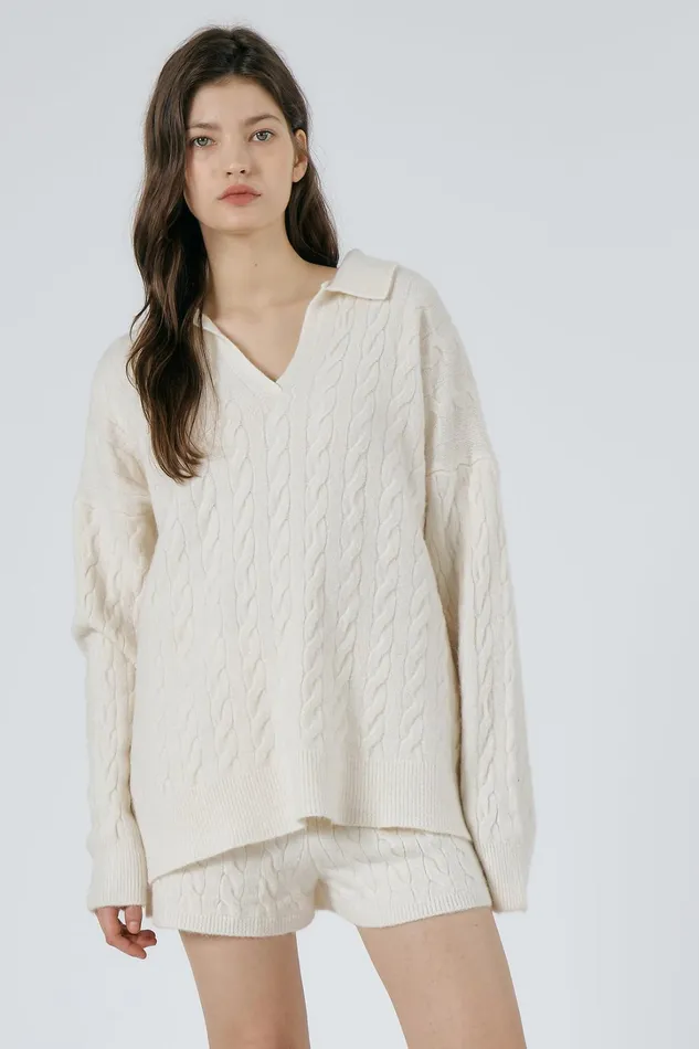 Storets Luna Cable Knitted Top And Shorts Set Women Tops Storets Luna Cable Knitted Top And Shorts Set Women Tops