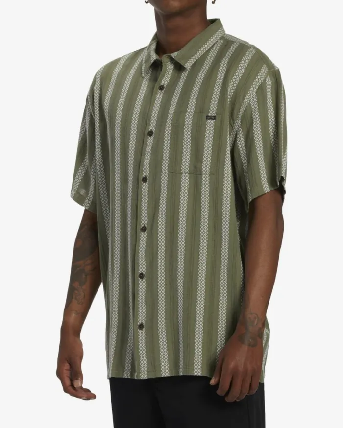 Sundays Jacquard Short Sleeve Shirt Dark Olive Men Billabong Shirts