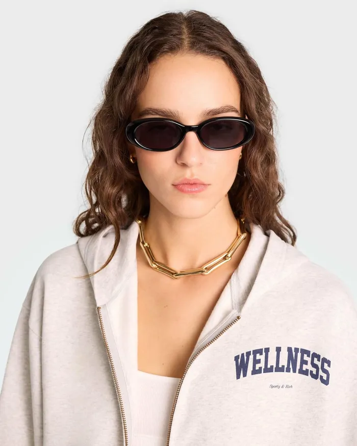 Sweatshirts Women Sporty and Rich Wellness Ivy Cropped Zip Hoodie 8211 Heather GrayNavy