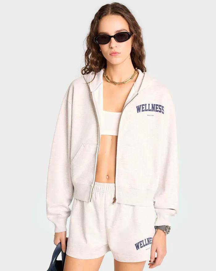 Sweatshirts Women Sporty and Rich Wellness Ivy Cropped Zip Hoodie 8211 Heather GrayNavy