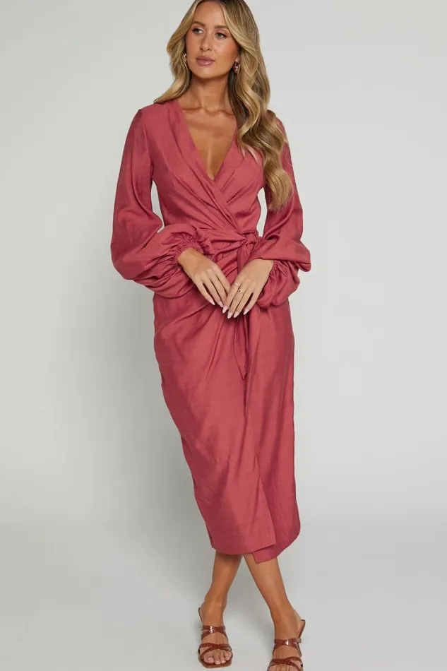 Taylor Midi Dress 8211 Long Sleeve Wrap Dress In Clay Women Showpo Curve Clothes