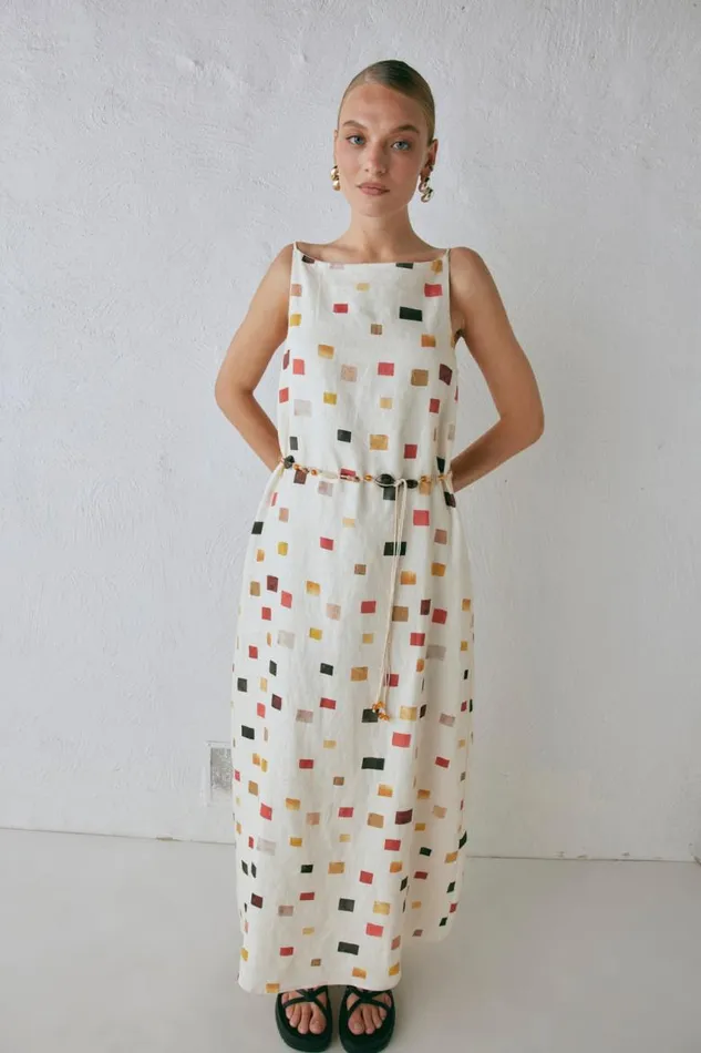 VRG GRL Elma Linen Midi Dress Tile Women MidiMaxi Dresses