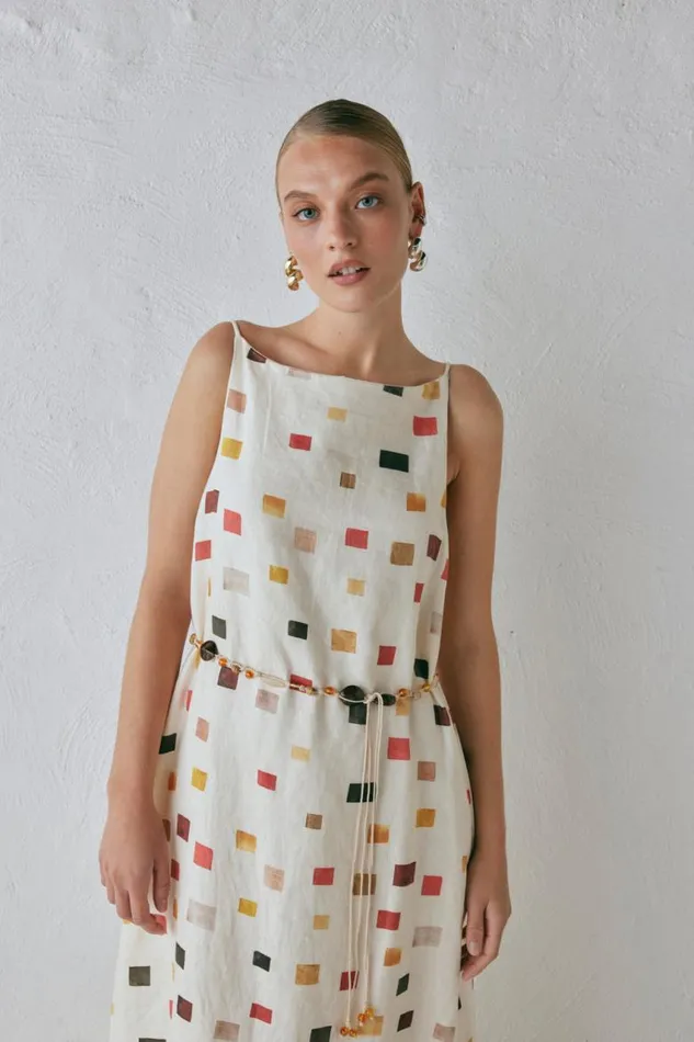 VRG GRL Elma Linen Midi Dress Tile Women MidiMaxi Dresses