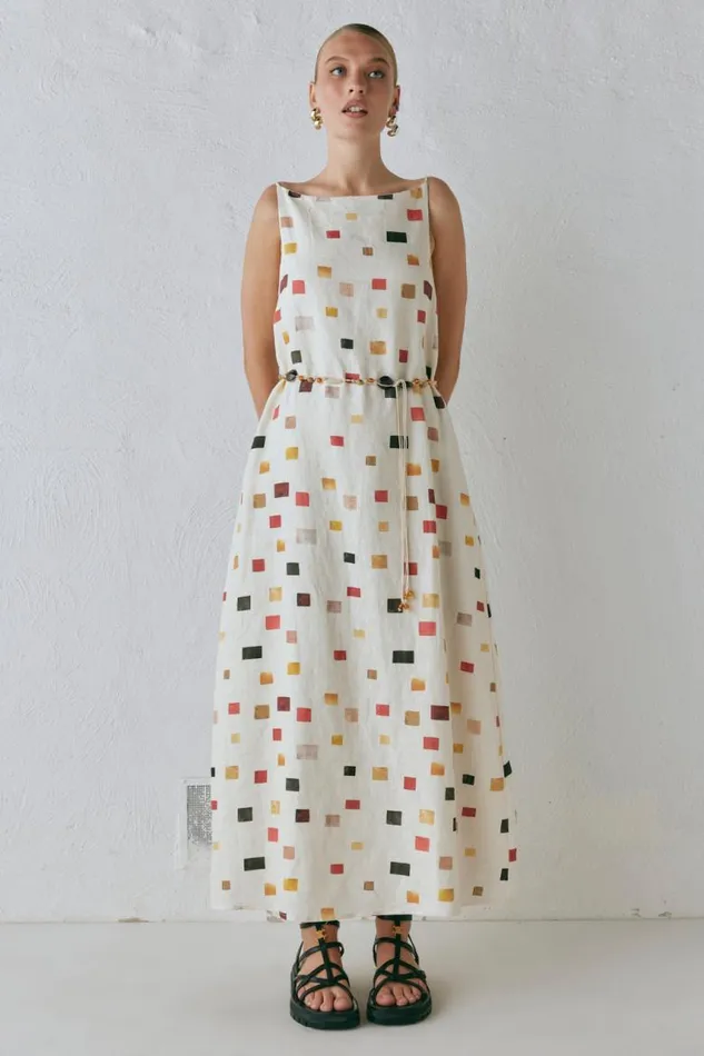 VRG GRL Elma Linen Midi Dress Tile Women MidiMaxi Dresses