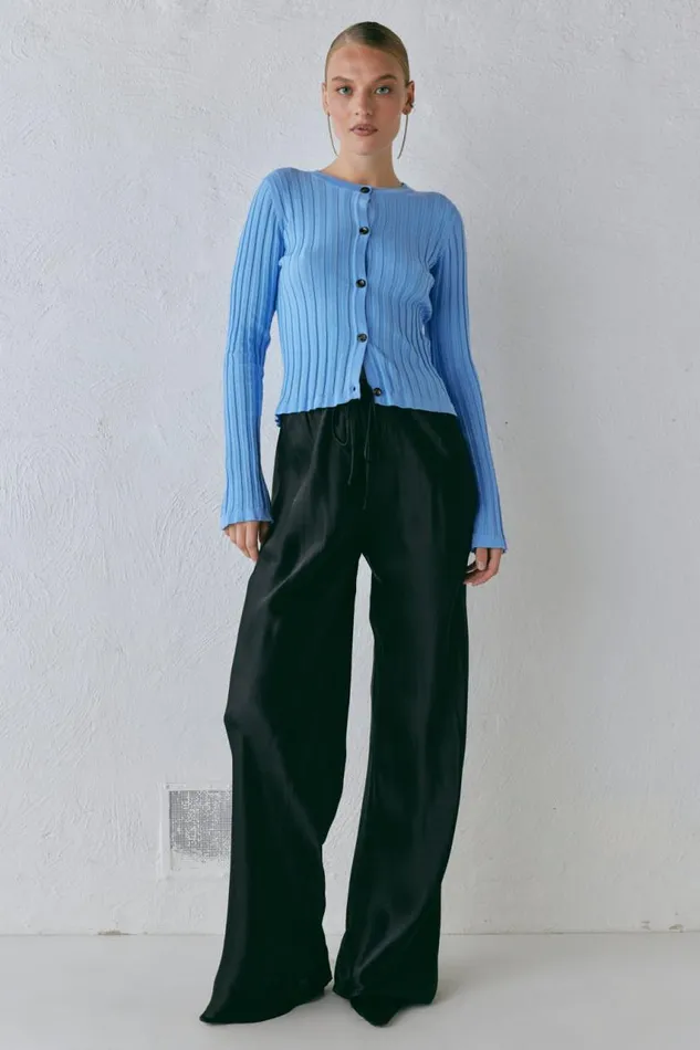 VRG GRL Hattie Knit Top Blue Women Long Sleeve
