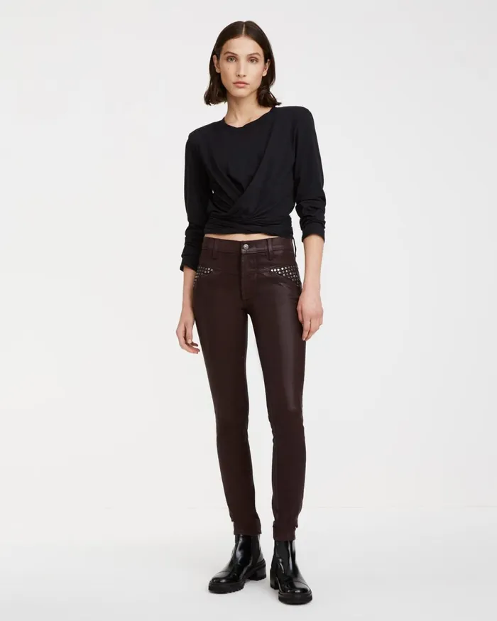 Women 7 For All Mankind Mid Rise The Skinny With Corset Seam Pockets 038 Studs In Coated Black Women 7 For All Mankind Mid Rise The Skinny With Corset Seam Pockets 038 Studs In Coated Black