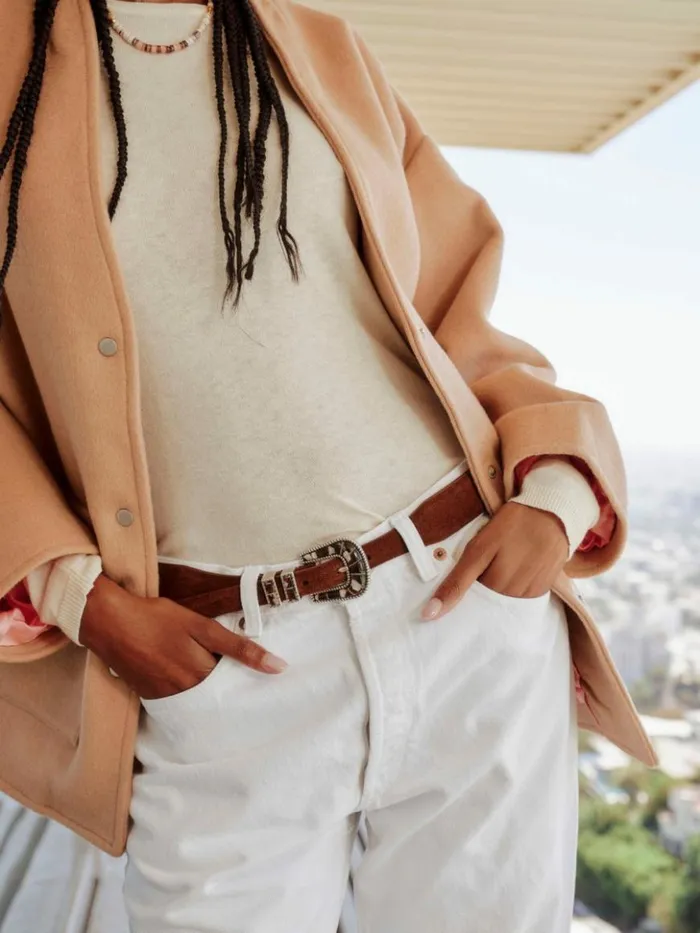 Women Accessories Xirena Silver Ostrich Brown Suede Tortoise Belt