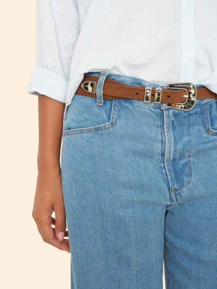 Women Accessories Xirena Silver Ostrich Brown Suede Tortoise Belt