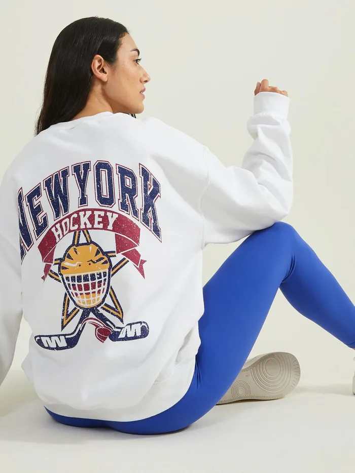 Women Altar039d State Activewear New York Hockey Graphic Sweatshirt White