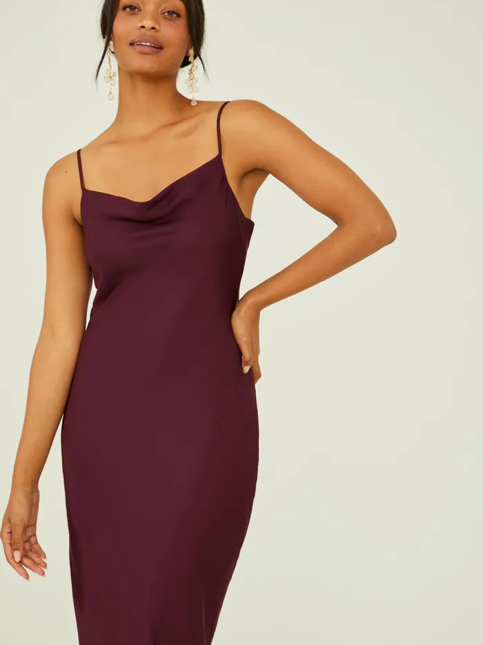Women Altar039d State Casual Blythe Satin Slip Midi Dress Winetasting