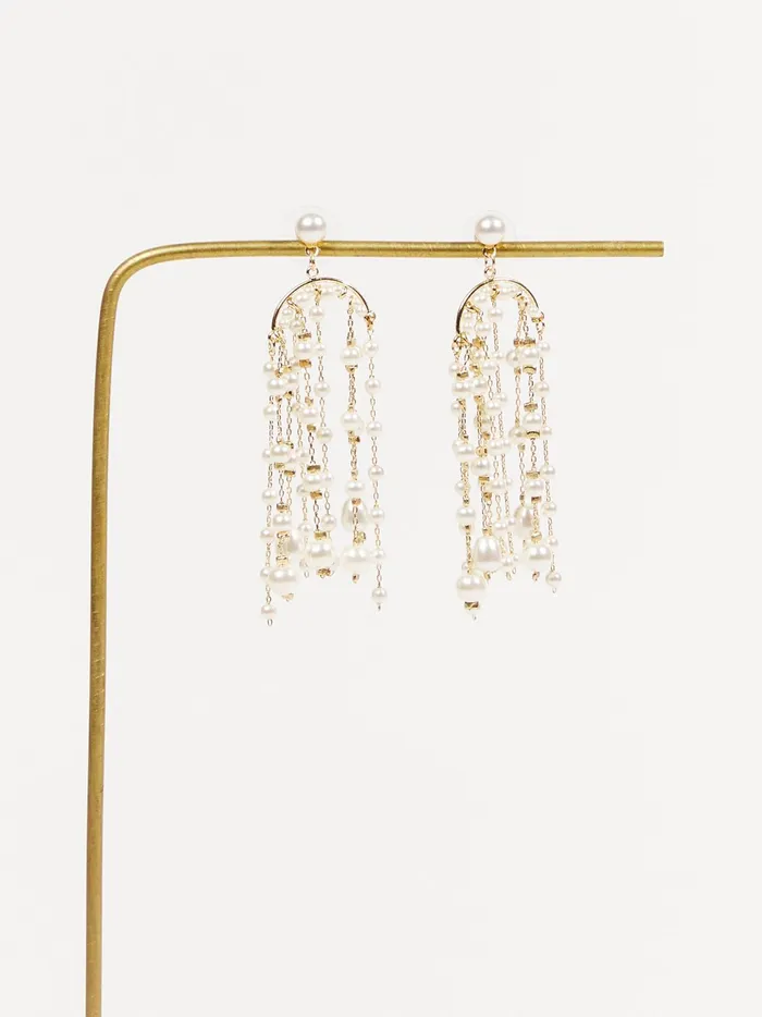 Women Altar039d State Jewelry Arched Pearl Dangle Earrings Gold