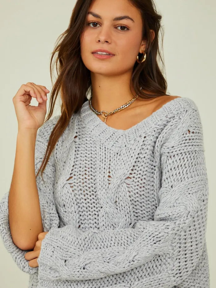 Women Altar039d State Sweaters Estelle Chunky Cable Knit Sweater Heathergrey