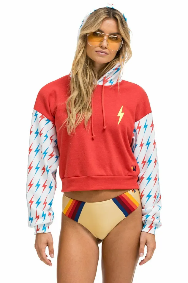 Women AVIATOR BOLT COLOR BLOCK W BOLT EMBROIDERY RELAXED CROPPED PULLOVER HOODIE 8211 RED USA Aviator Nation BoltCollection Women AVIATOR BOLT COLOR BLOCK W BOLT EMBROIDERY RELAXED CROPPED PULLOVER HOODIE 8211 RED USA Aviator Nation BoltCollection