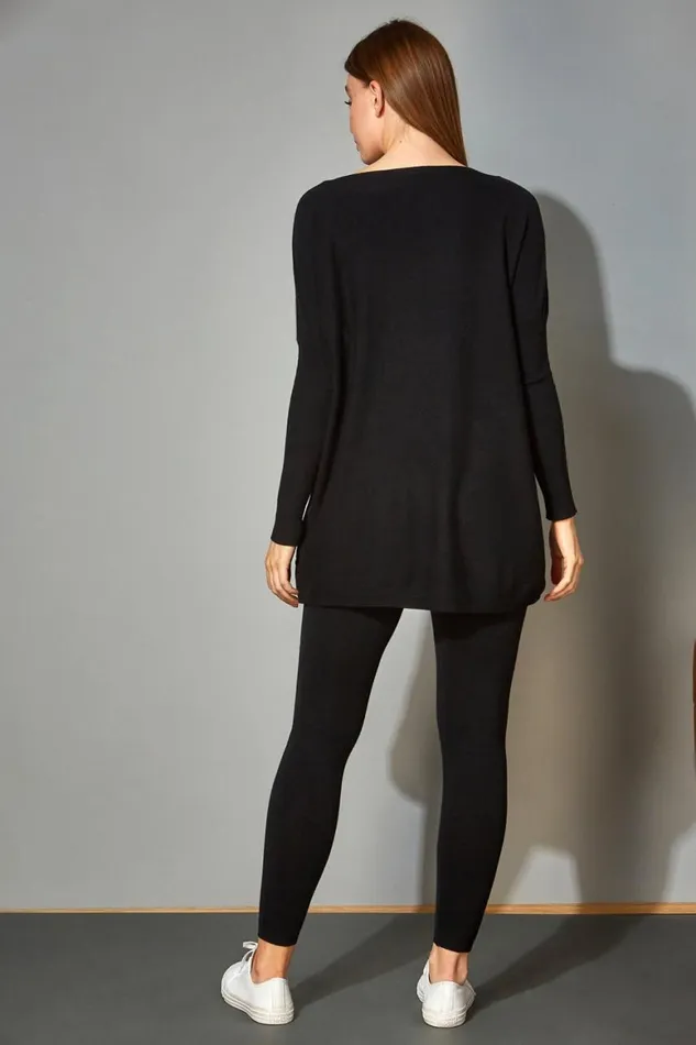 Women Black Heart Embellished Tunic Lounge Jumper Roman Tops