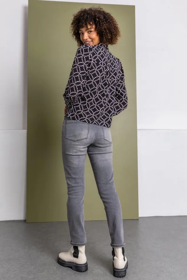 Women Black Spot Print Buttoned Blouse Roman Tops