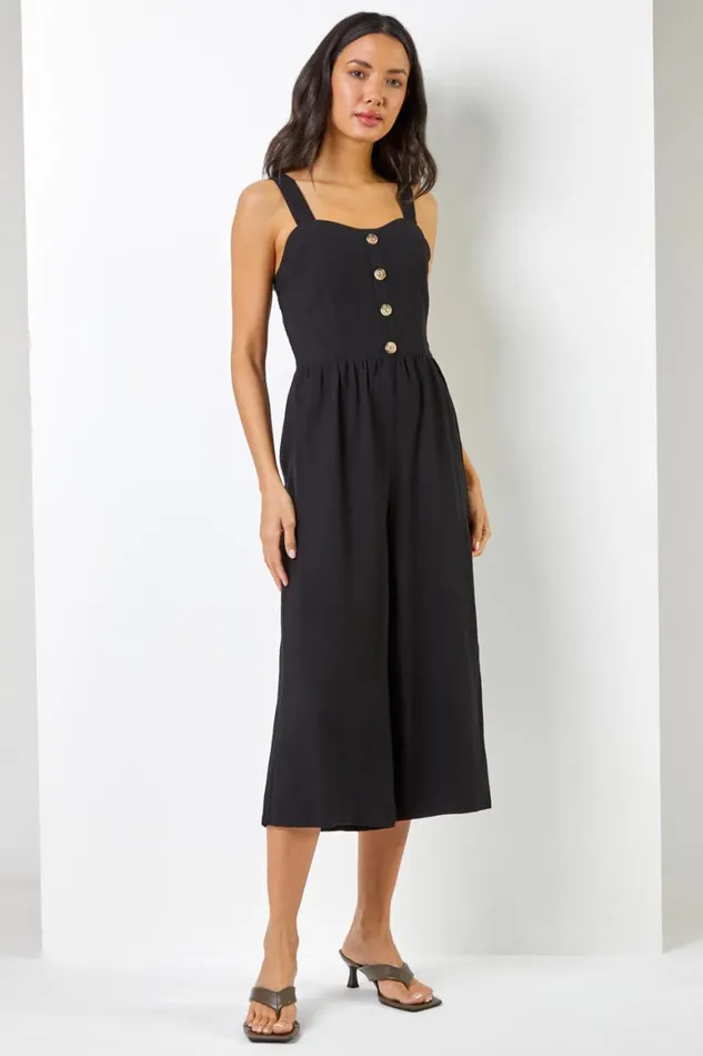 Women Black Wide Leg Culotte Jumpsuit Roman Dresses
