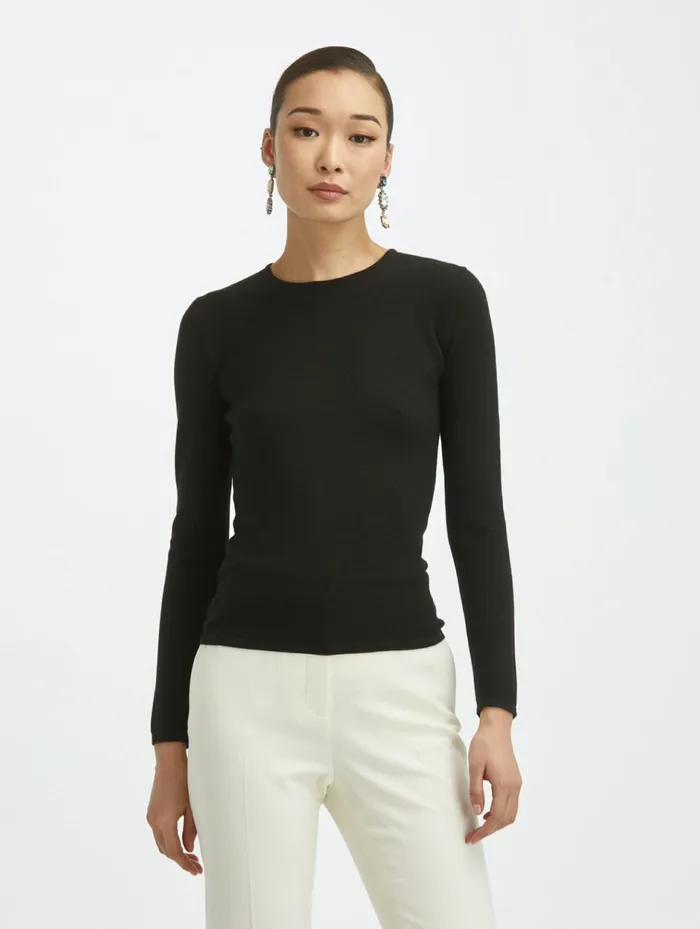 Women Blouses and Knits Oscar De La Renta Cashmere Silk Crewneck Pullover Black