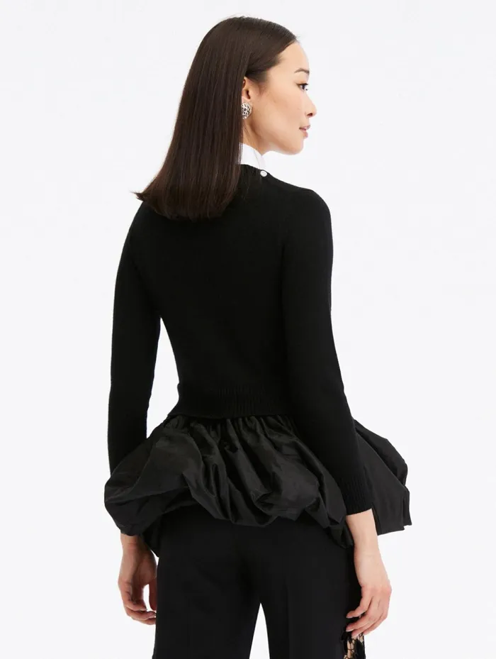 Women Blouses and Knits Oscar De La Renta Peplum Drape Pullover Black Women Blouses and Knits Oscar De La Renta Peplum Drape Pullover Black