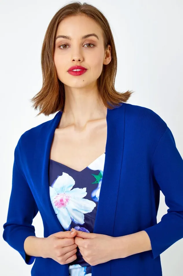 Women Blue Cropped Knitted Shrug Roman Knitwear