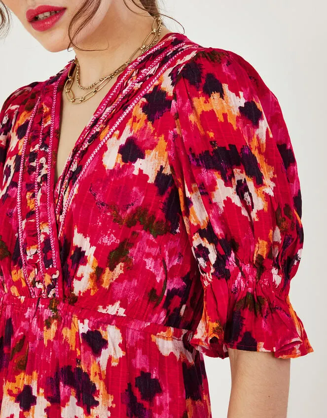Women Braided Neckline Print Midi Dress In Lenzing Ecovero Red Monsoon Dresses