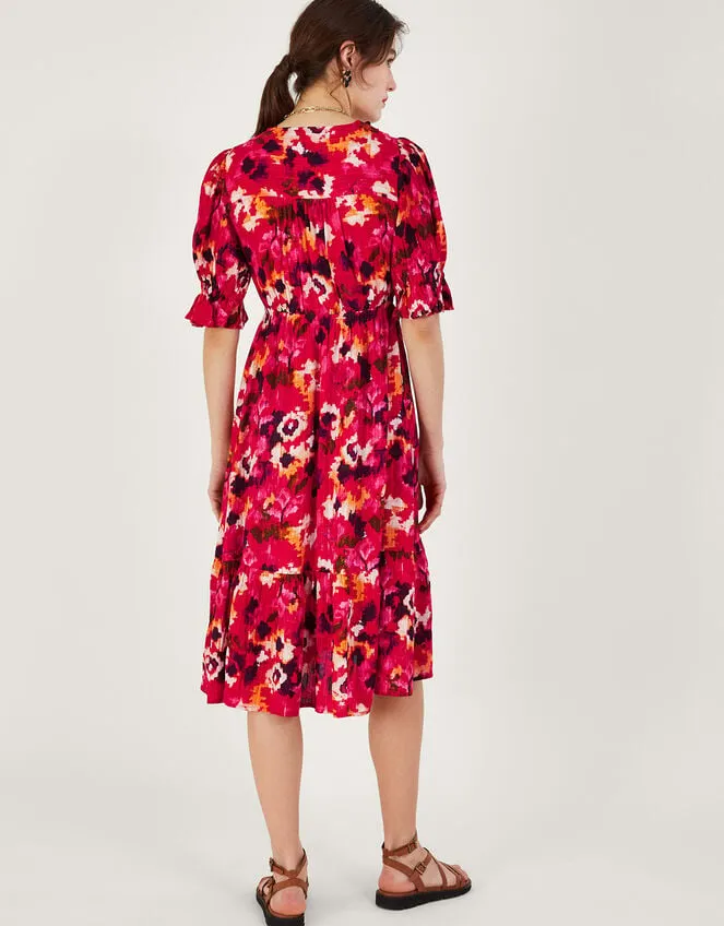 Women Braided Neckline Print Midi Dress In Lenzing Ecovero Red Monsoon Dresses