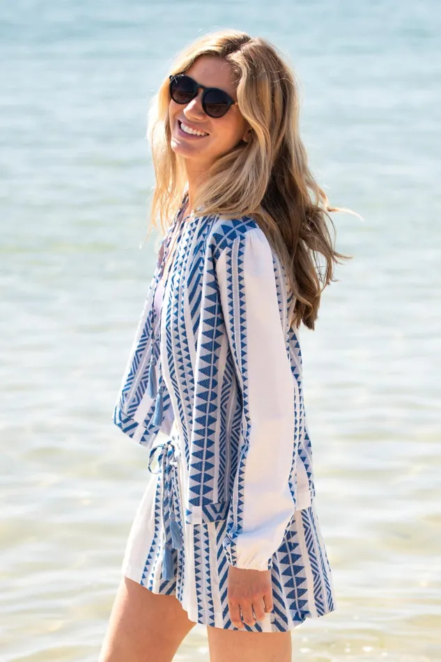 Women Brakeburn Coats And Jackets White and Blue Jacquard Elijah Jacket