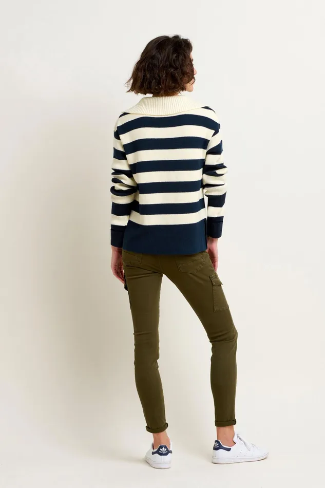 Women Brakeburn Knitwear Cream and Navy Stripe Collar Zip Knit