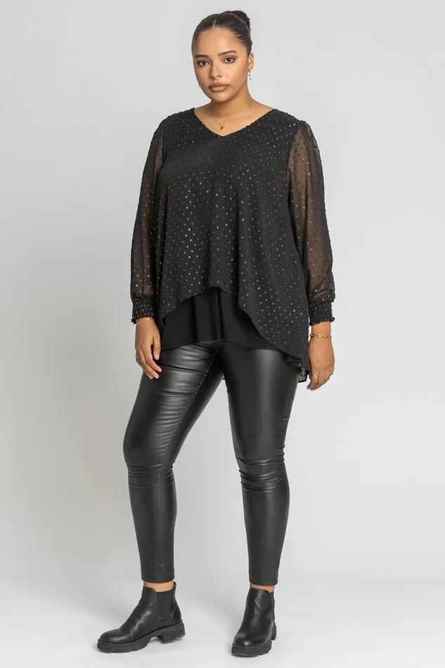 Women Bronze Curve Shimmer Dobby Spot Chiffon Top Roman Tops