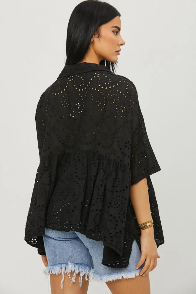 Women Chemise Noire Dtails Crochets Black Brentiny Paris Shirts and Blouses