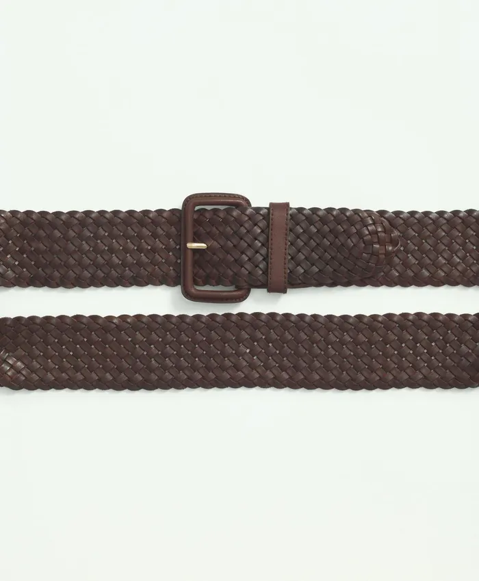 Women Classic Woven Leather Belt Brown Brooks Brothers Shoes and Belts
