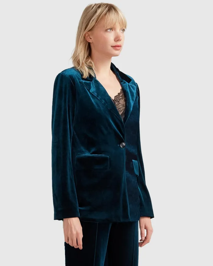 Women Coats and Jackets Belle and Bloom Eternity Velvet Blazer 8211 Dark Teal