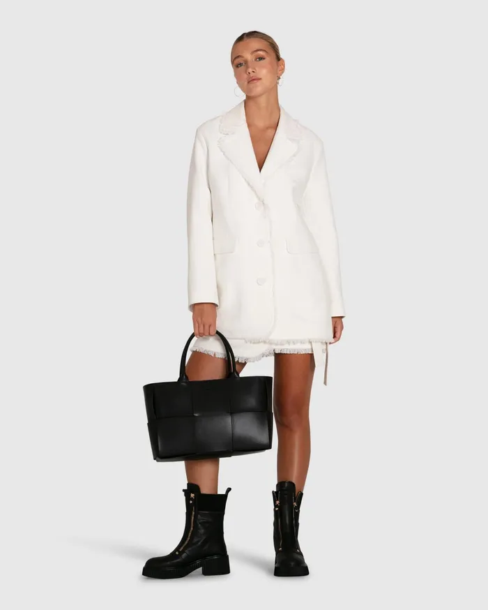Women Coats and Jackets Belle and Bloom Young Blood Frayed Edge Blazer 8211 Cream