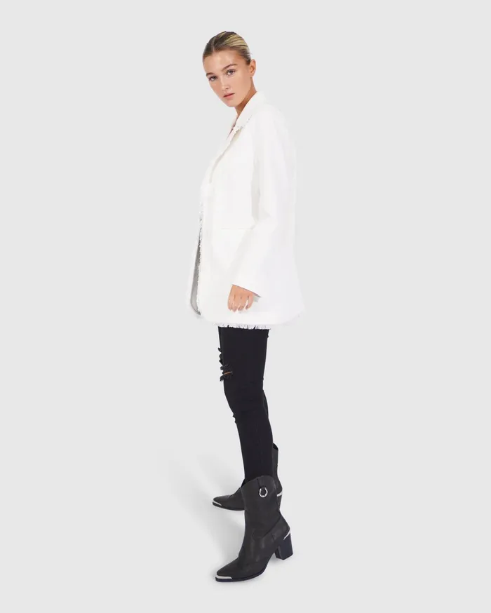 Women Coats and Jackets Belle and Bloom Young Blood Frayed Edge Blazer 8211 Cream