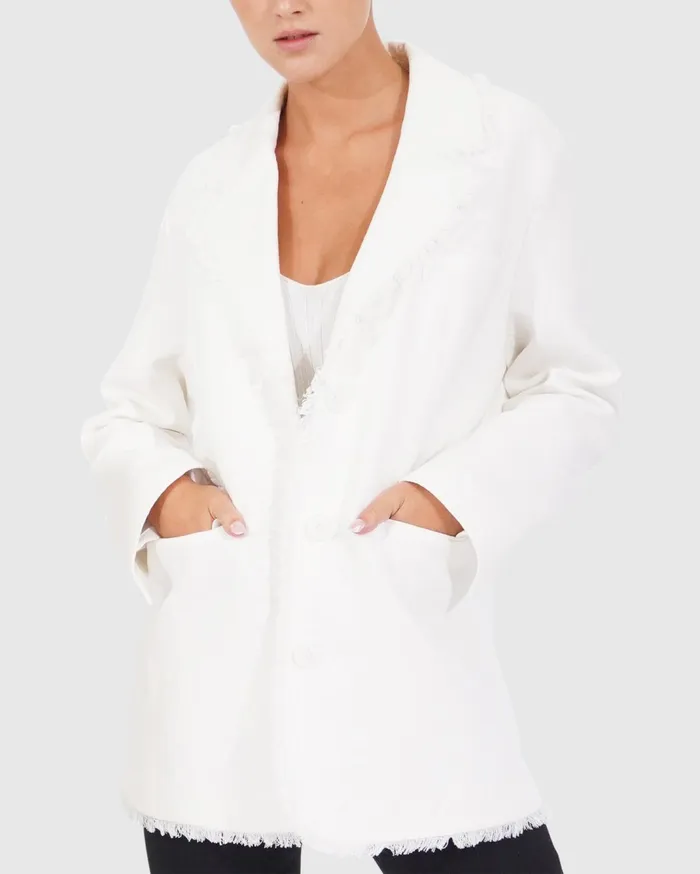 Women Coats and Jackets Belle and Bloom Young Blood Frayed Edge Blazer 8211 Cream