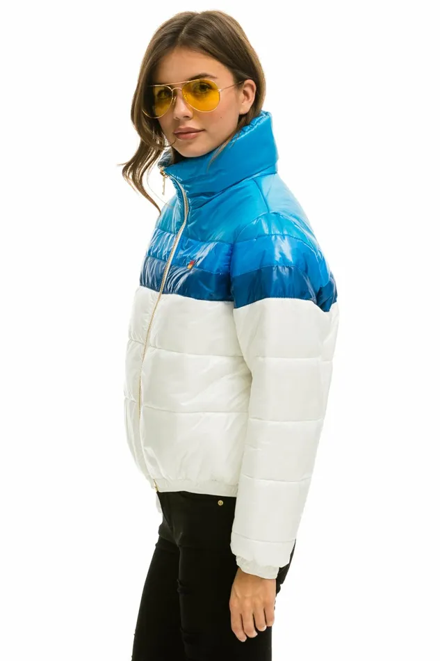 Women COLOR BLOCK LUXE APRES PUFFER JACKET 8211 GLOSSY WHITE DRESDEN Aviator Nation Outerwear
