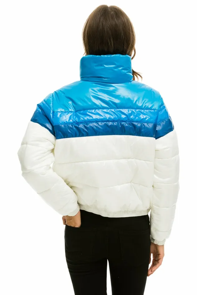 Women COLOR BLOCK LUXE APRES PUFFER JACKET 8211 GLOSSY WHITE DRESDEN Aviator Nation Outerwear