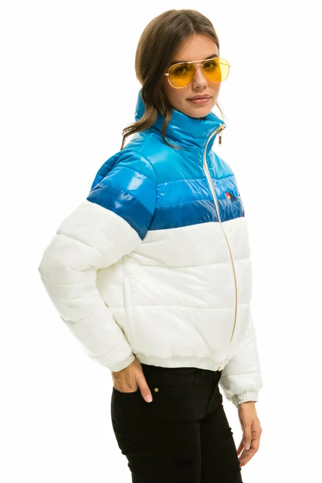 Women COLOR BLOCK LUXE APRES PUFFER JACKET 8211 GLOSSY WHITE DRESDEN Aviator Nation Outerwear