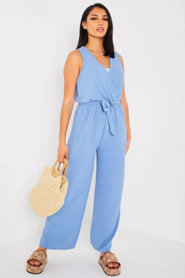 Women Combinaison Pantalon Ceinture Bleue Blue Brentiny Paris Playsuits