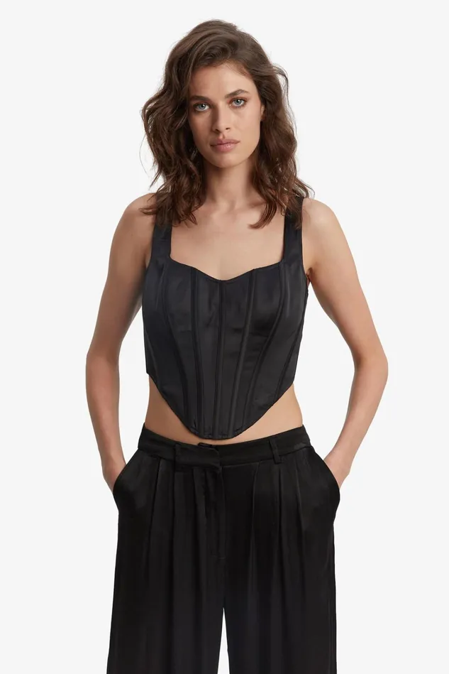 Women Corsets Bardot Satin Corset Bustier In Black Black