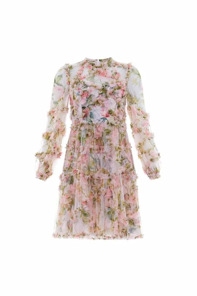 Women Day Dresses Needle and Thread English Rose Diamond Ruffle Mini Dress Pink