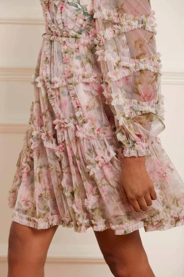 Women Day Dresses Needle and Thread English Rose Diamond Ruffle Mini Dress Pink