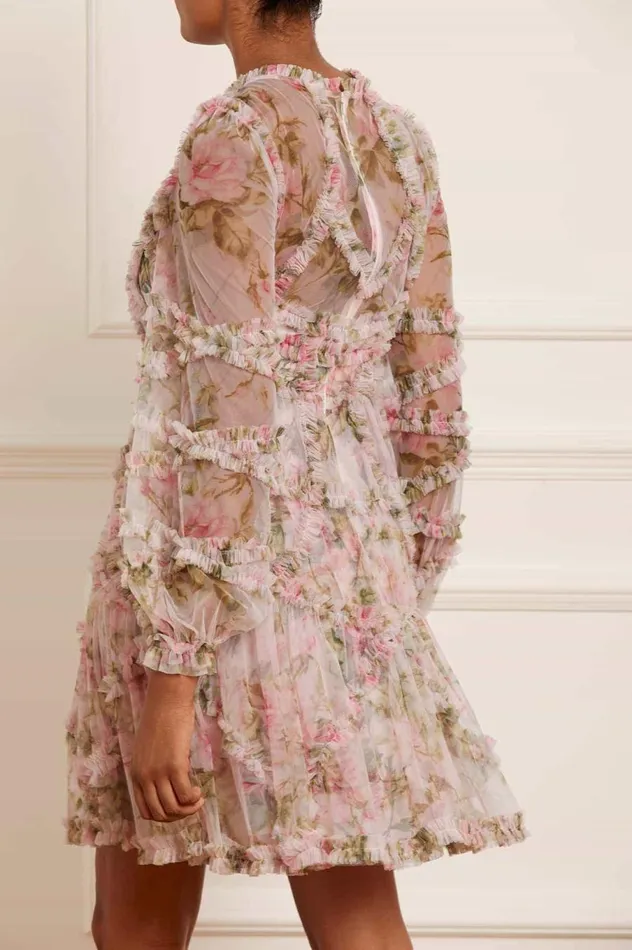 Women Day Dresses Needle and Thread English Rose Diamond Ruffle Mini Dress Pink