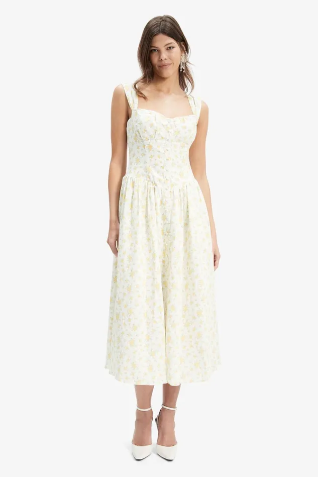 Women Day To Night Dresses Bardot Malea Midi Dress In Yellow Flr Yellow Flr