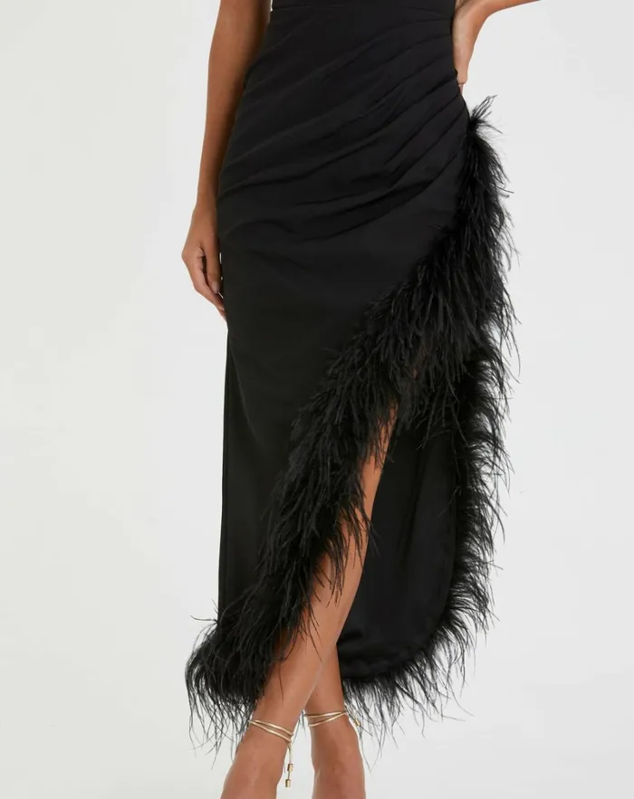 Women Daytime Dresses Mac Duggal Sleeveless Faux Wrap Dress With Feather Detail Black Women Daytime Dresses Mac Duggal Sleeveless Faux Wrap Dress With Feather Detail Black