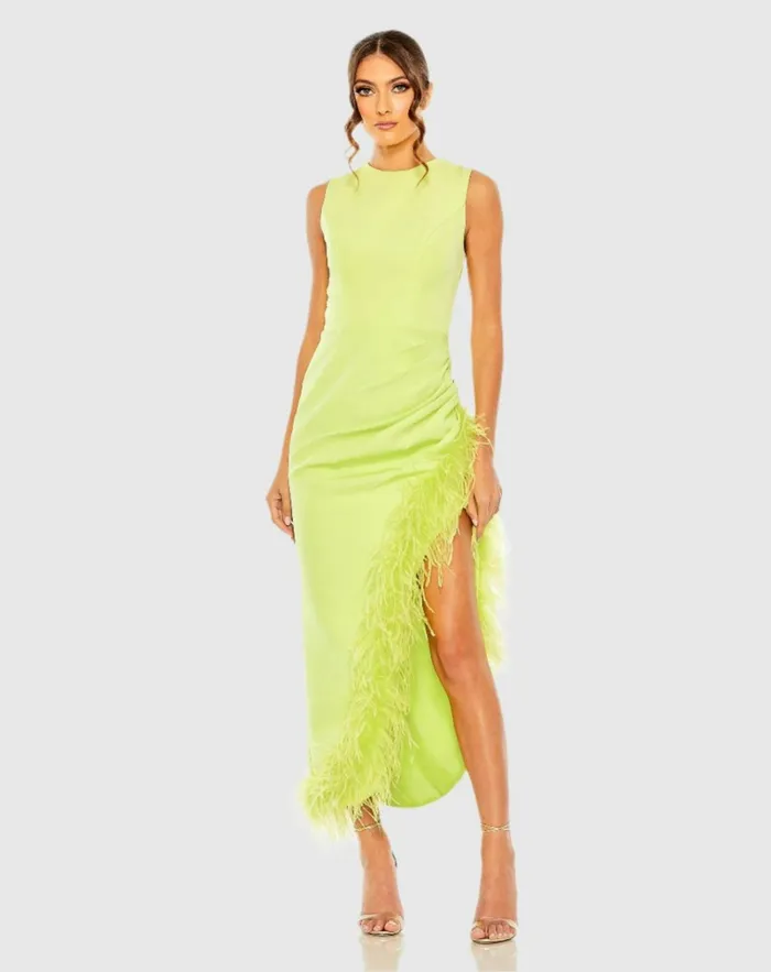 Women Daytime Dresses Mac Duggal Sleeveless Faux Wrap Dress With Feather Detail Black Women Daytime Dresses Mac Duggal Sleeveless Faux Wrap Dress With Feather Detail Black