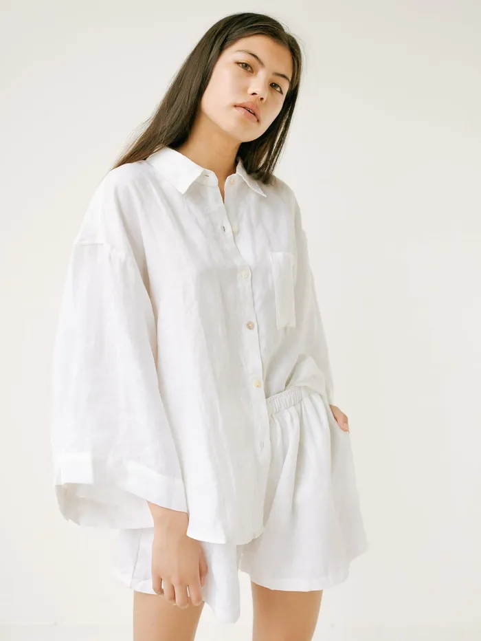 Women Deiji Studios 8211 White 03 Linen Loungewear Set Short The UNDONE Loungewear