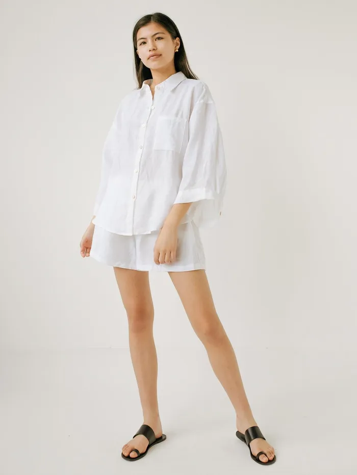 Women Deiji Studios 8211 White 03 Linen Loungewear Set Short The UNDONE Loungewear