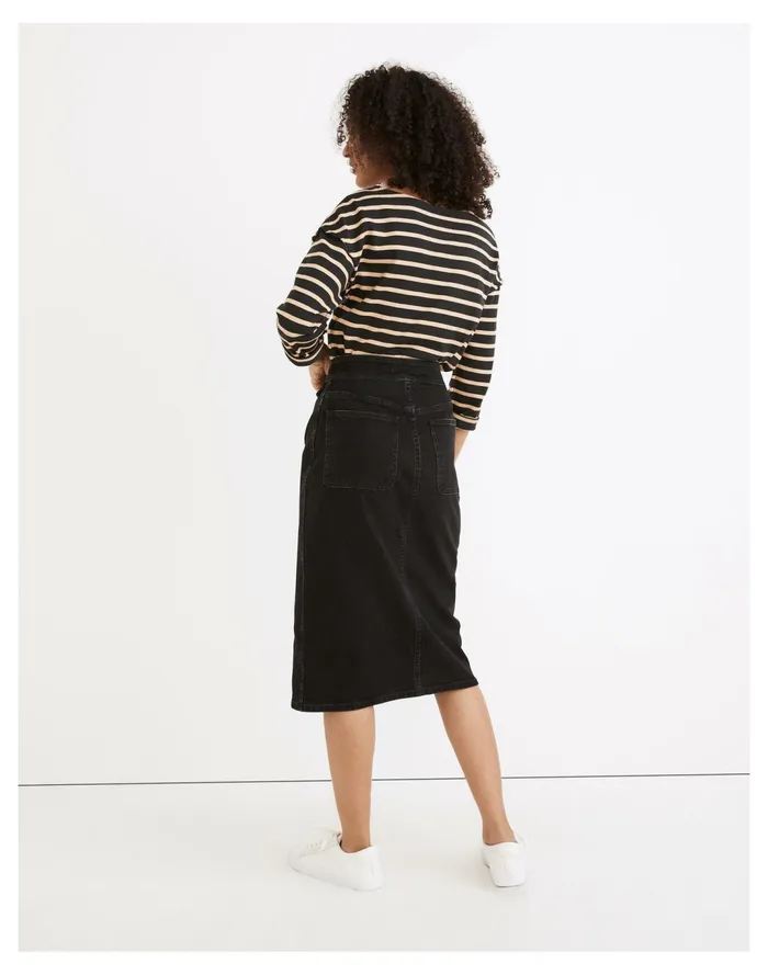 Women Denim Button Front Flap Pocket Midi Skirt In Lunar Wash Lunar Wash Madewell Skirts